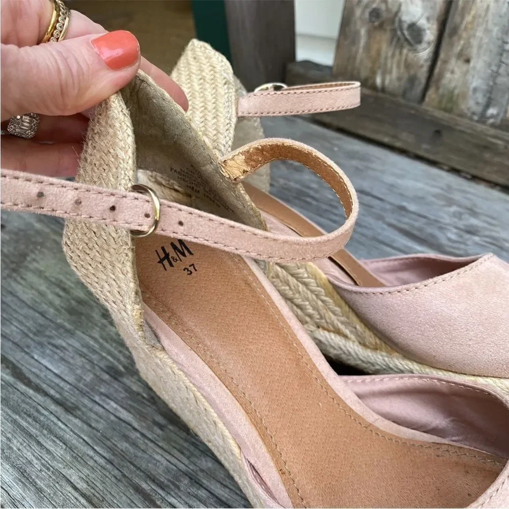 H&M light pink beige Wedge Heel Espadrille Sandals size 7